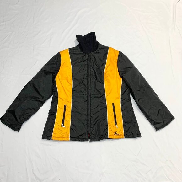 VTG 70s Ski-Doo Bombardier Snowmobile Jacket Womens Medium Black Yellow Ski Coat - Picture 1 of 9